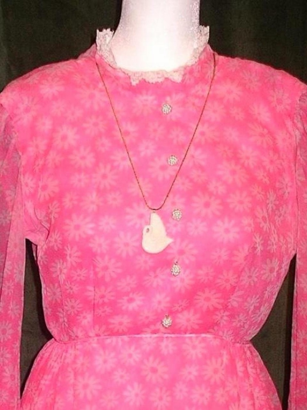 Bright Pink Vintage Mod Dress with Lace Collar